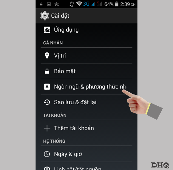 Bạn chọn Ngôn ngữ & phương thức nhập